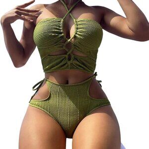 Green Strappy Cutout Tankini/Bikini Swimsuit